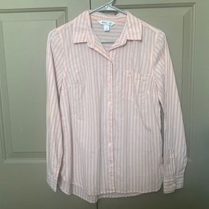 Pink and blue striped blouse
